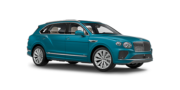 宾利温州 Bentley Bentayga EWB Azure front side angled view in Topaz blue coloured exterior. 